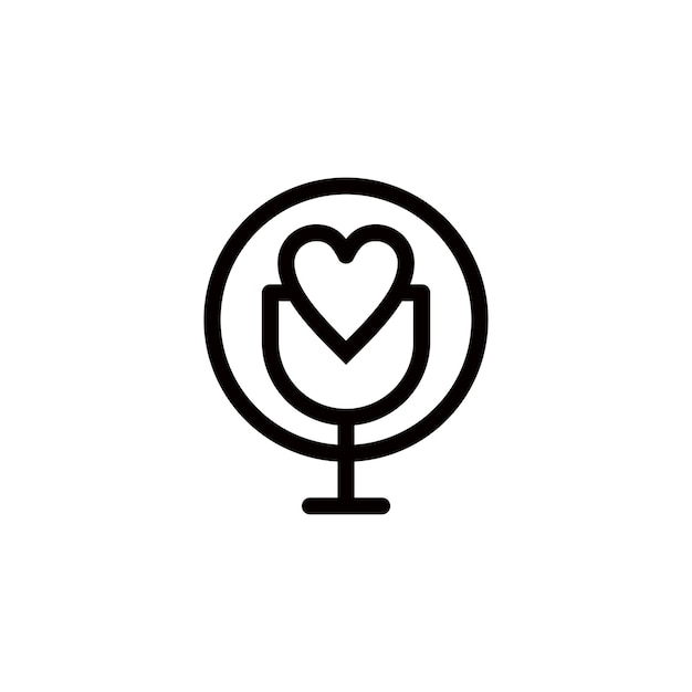 Microfone de podcast com ilustração vetorial de design de logotipo de ícone de coração de amor