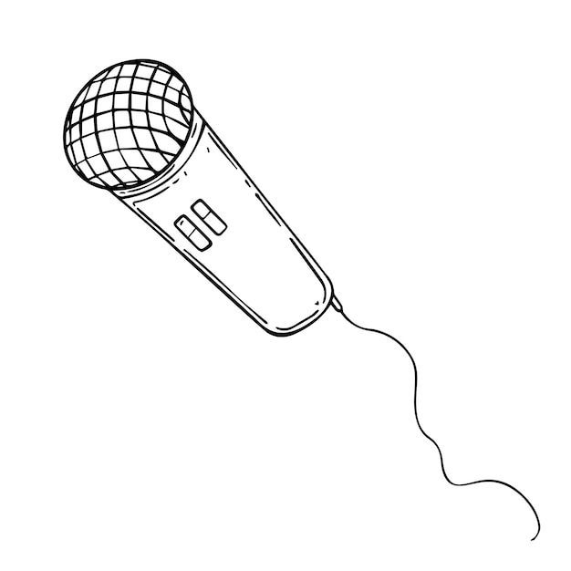 Microfone para amplificação de voz cantando doodle linear