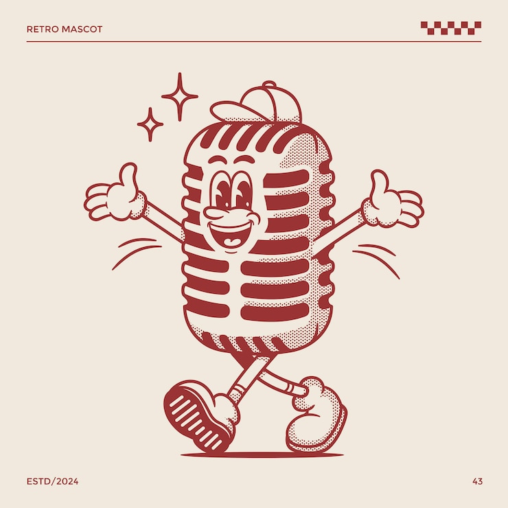 Vetor microfone retrô mascote ilustração mascote de desenho animado