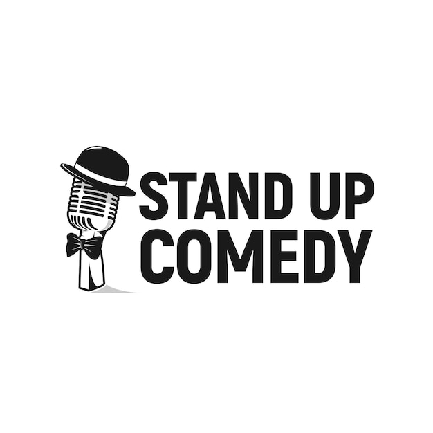Microfone usando um chapéu em uma inspiração de logotipo de show de comédia stand up