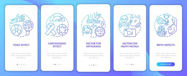 Microplastics health effects onboarding mobile app page screen with concepts