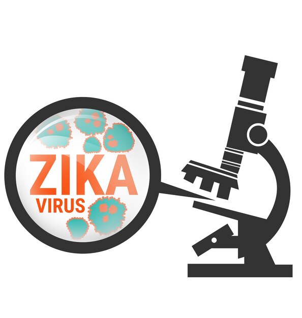 Microscópio com molécula do vírus zika