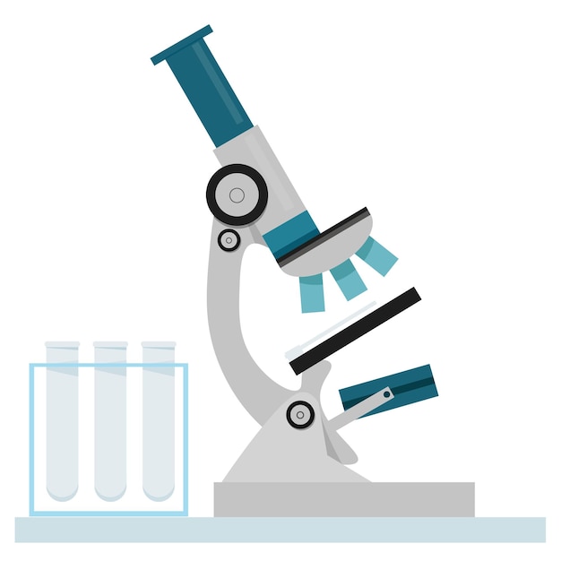 Microscópio médico azul e cinza