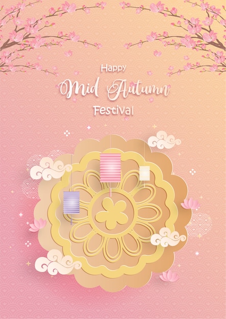 Mid autumn festival com estilo de corte de papel