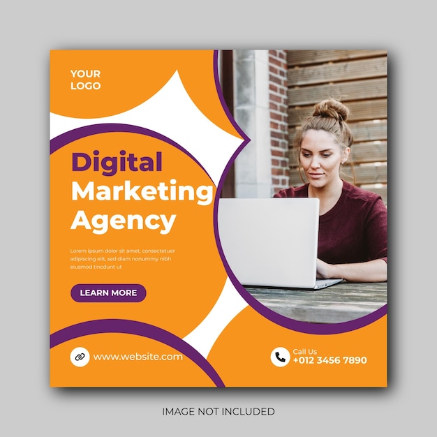 Mídia social da agência de marketing digital e modelo de banner de postagem do Instagram