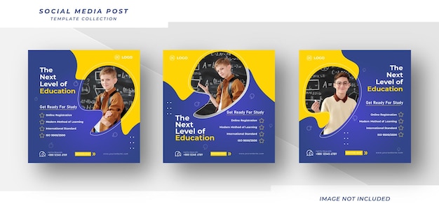 Mídia social de banner de admissão escolar de volta ao modelo de postagem do instagram da escola Vetor Premium