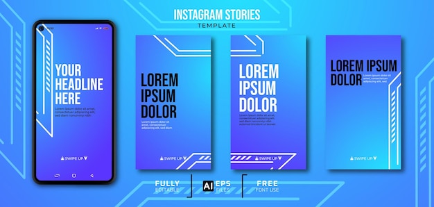Vetor mídia social de fundo gradiente definir modelo de histórias do instagram com smartphone