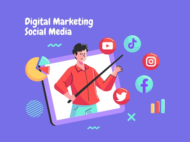 Vetor mídia social de marketing digital com análise de dados