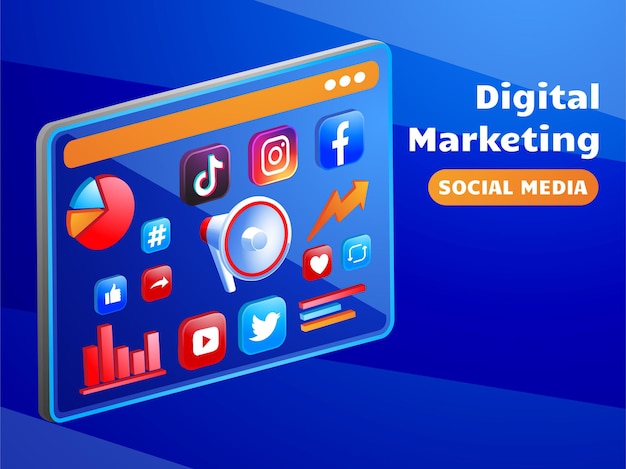 mídia social de marketing digital com megafone