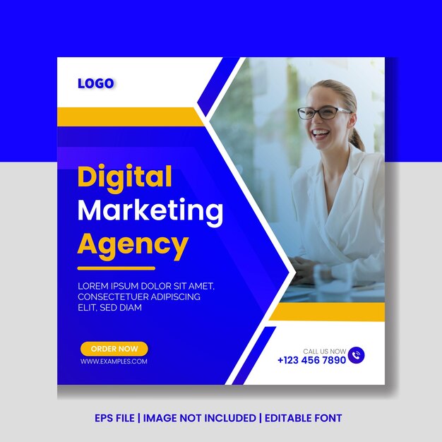 Mídia social de marketing digital e banner de modelo de postagem no instagram