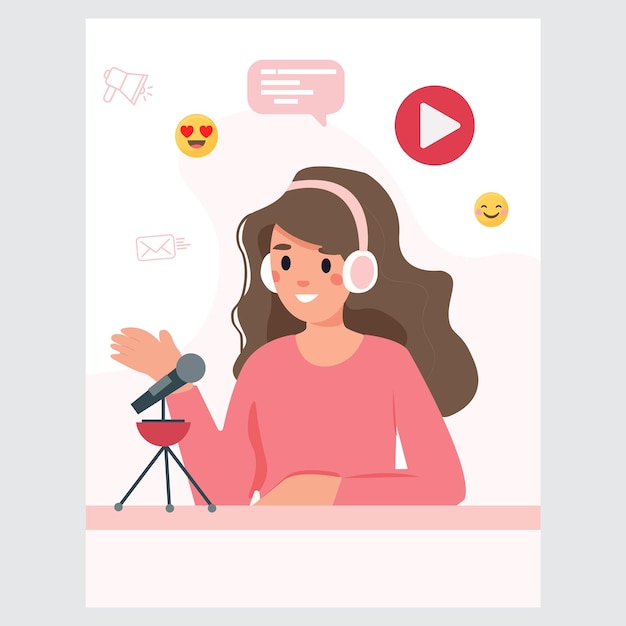 mídia social de personagem plana falando