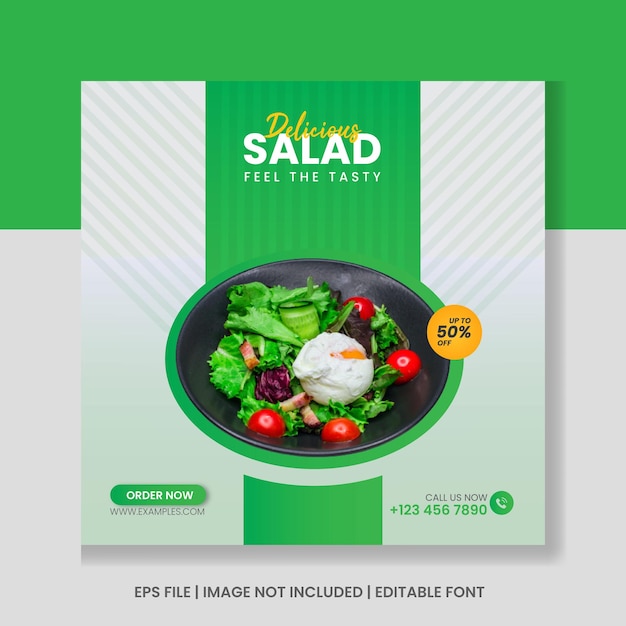 Mídia social de promoção de salada e modelo de banner de postagem do instagram