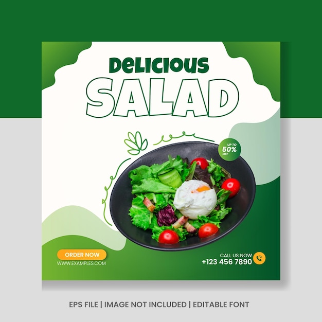 Mídia social de promoção de salada e modelo de banner de postagem do instagram