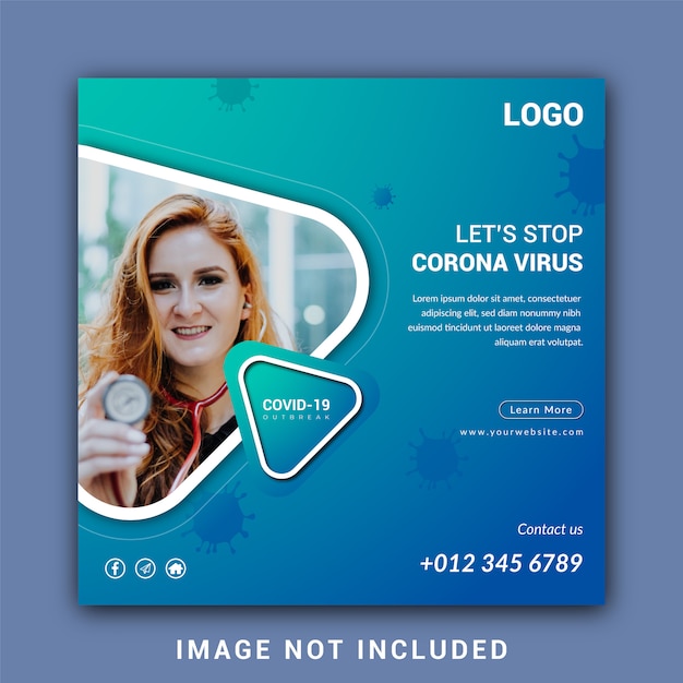 Mídia social de saúde médica Instagram post banner template about corona virus or covid-19