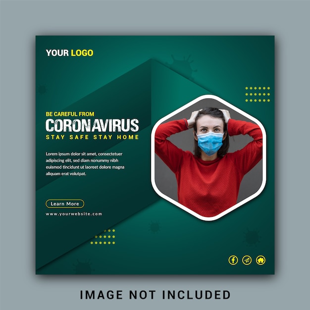 Mídia social de saúde médica instagram post banner template about corona virus or covid-19