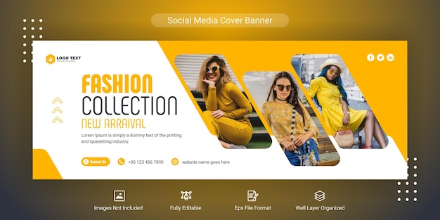Mídia social de venda de moda e modelo de banner de capa do Facebook