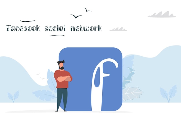 Mídia social do logotipo do facebook e homem mídia social do facebook ilustração vetorial em estilo moderno