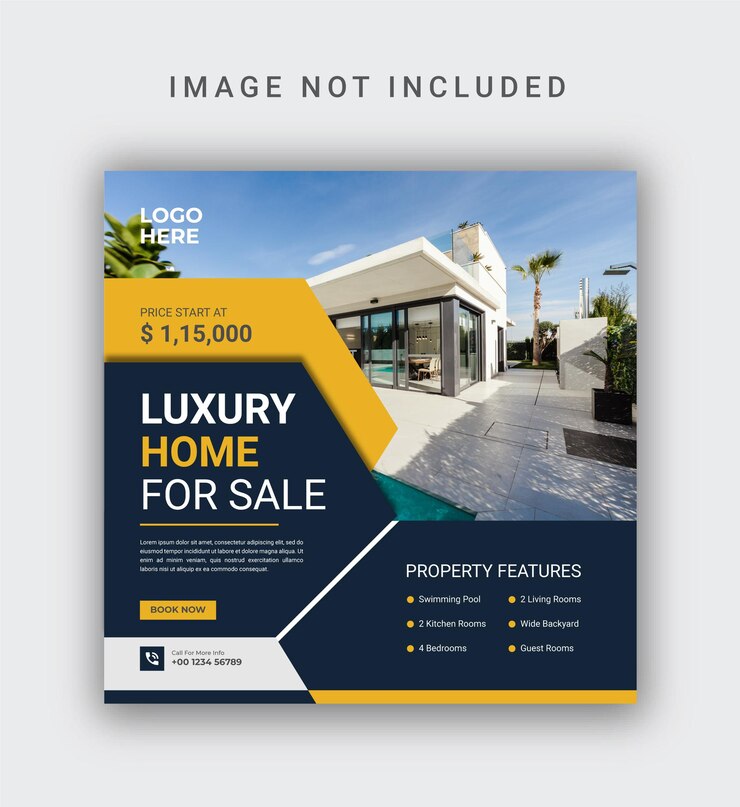 Mídia social doméstica de luxo ou modelo de banner de postagem do Instagram de propriedade residencial
