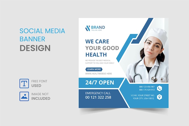 mídia social médica postar design de banner web instagram