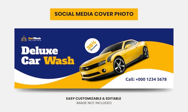 Mídia social para lavagem de carros Modelo de foto de capa do Facebook Serviço de lavagem de carro Capa para mídia social