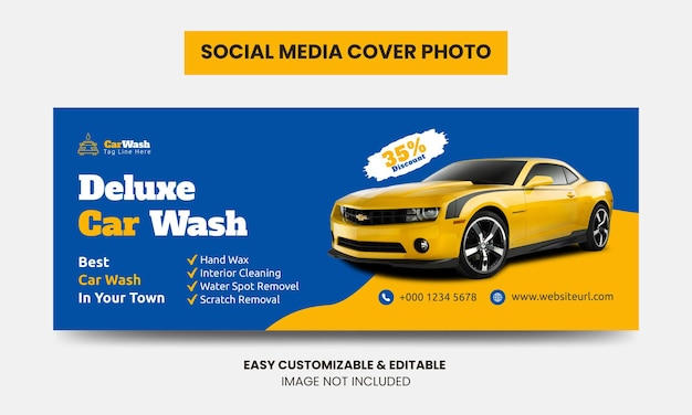 Mídia social para lavagem de carros Modelo de foto de capa do Facebook Serviço de lavagem de carro Capa para mídia social