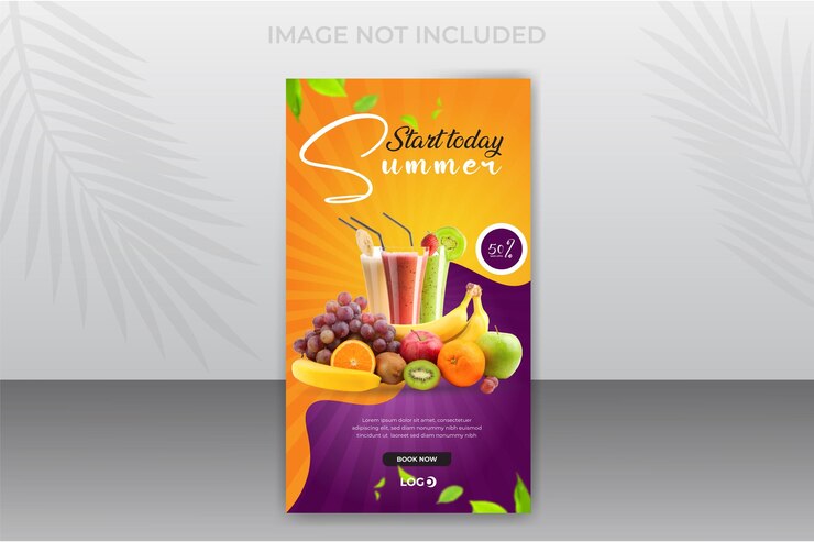 Vetor mídia social post histórias banner laranja com uma fruta e suco