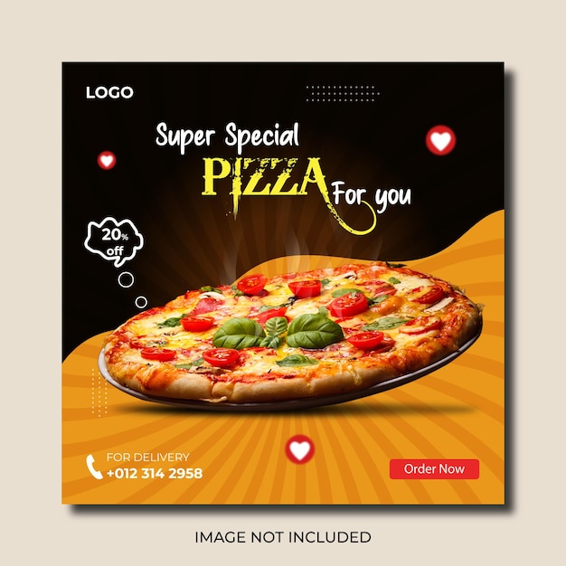 Mídia social promoção de comida de pizza e modelo de postagem de banner do instagram