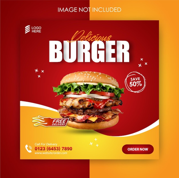 Mídia social promoção de hambúrguer comida e modelo de design de postagem no instagram