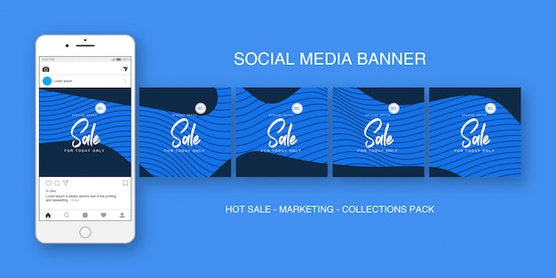 Mídias sociais banner instagram blue collections pack