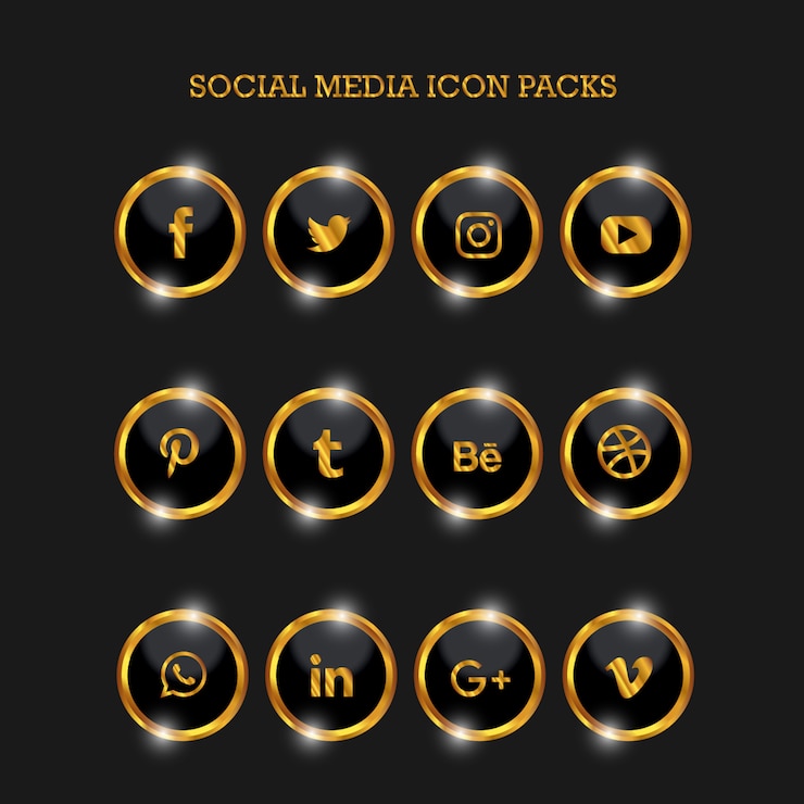 Mídias Sociais Icon Packs Circle Gold