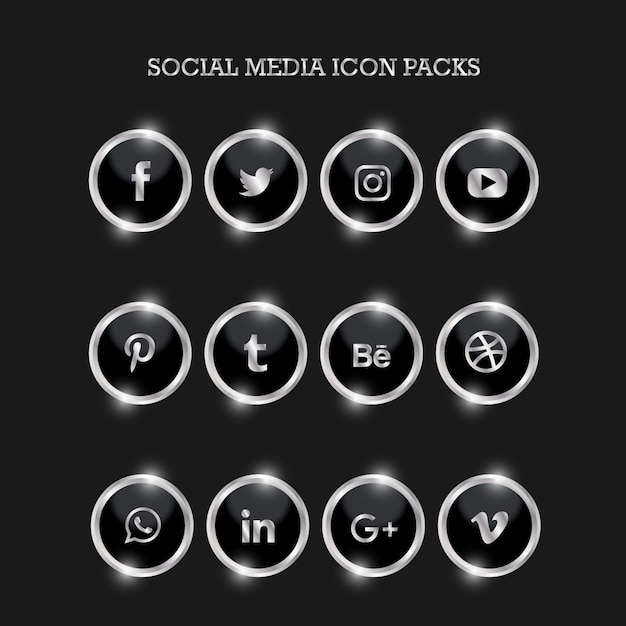 Vetor mídias sociais icon packs circle silver