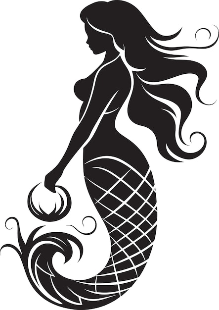 Vetor midnight melody mermaid vector icon twilight tides símbolo da sereia negra