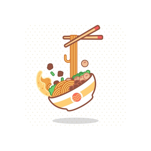 Vetor mie ayam food logo cartoon ilustração vetorial ilustração de macarrão de frango ilustração de macarrão ramen