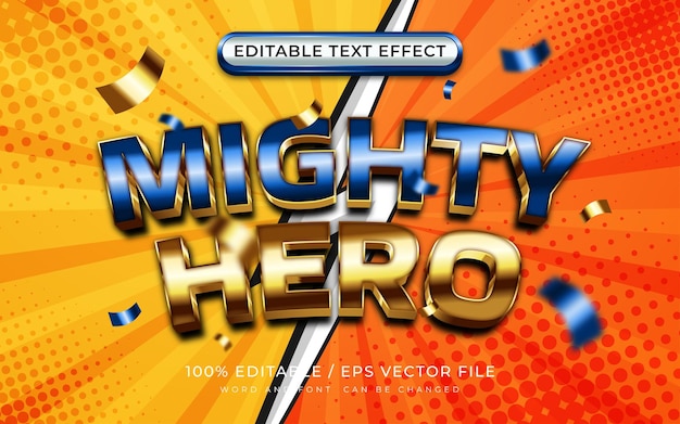 Vetor mighty hero shiny 3d efeito de texto editável