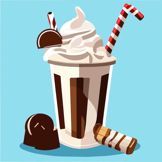 Milkshake com ilustração vetorial de marshmallow