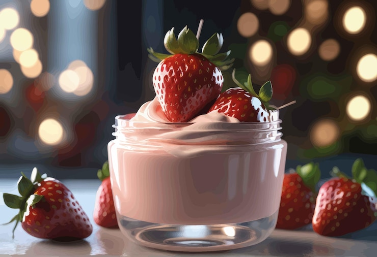 Vetor milkshake de morango em copo com creme de leite batido e milkshake de framboesa em copo