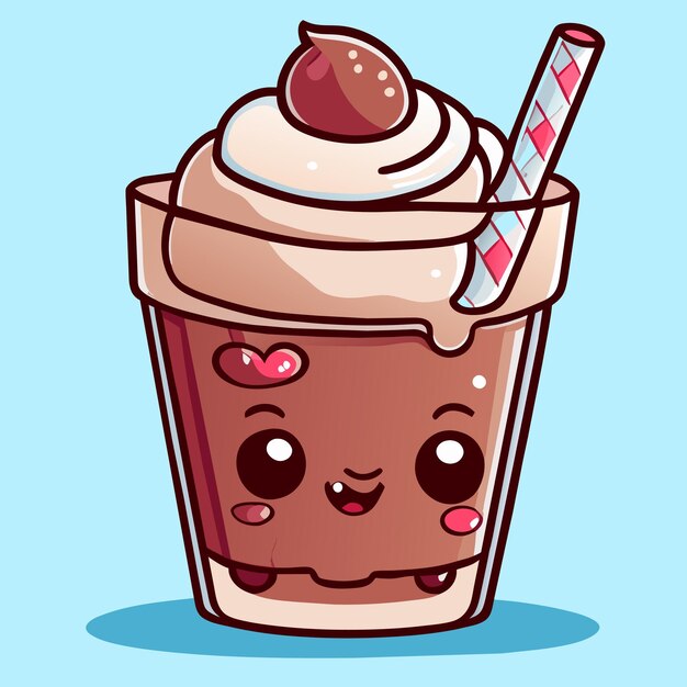 Vetor milkshake fofo com palha cartoon vetor ícone ilustração bebida objeto ícone conceito isolado plano