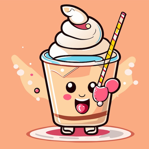 Milkshake fofo com palha cartoon vetor ícone ilustração bebida objeto ícone conceito isolado plano