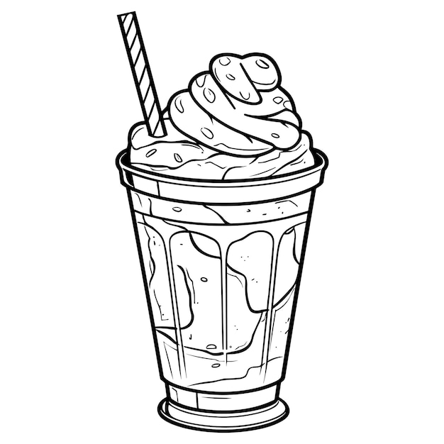 Milkshake line art illustration para panfletos de menu café restaurantes catering milkshake café com chantilly smoothies café glasse suco de granito com gelo latte cacau