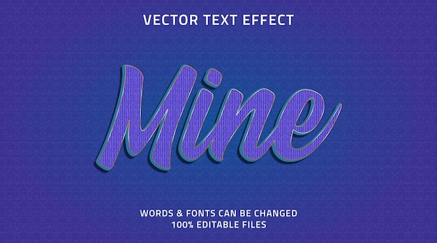 Vetor mina de cor roxa de efeito de texto editável 3d