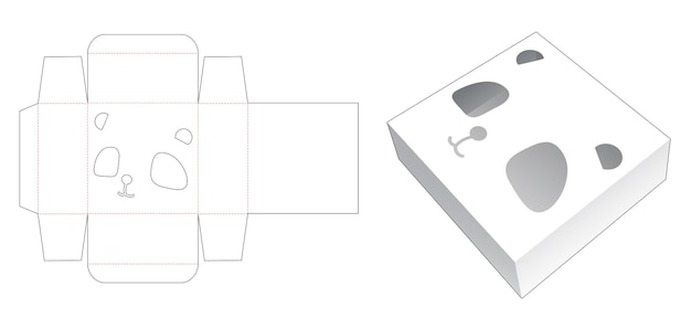 Mini caixa de lata com molde recortado de estêncil de rosto de panda