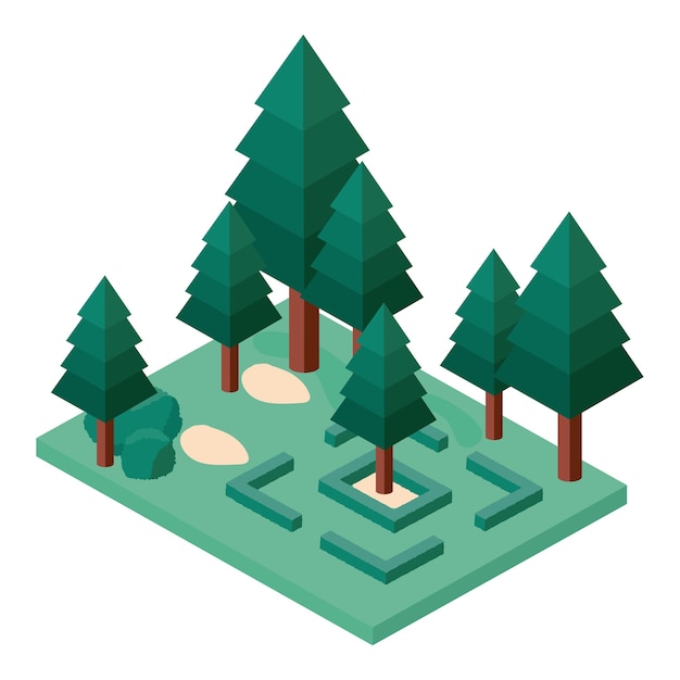 mini ícones isométricos de árvores de floresta