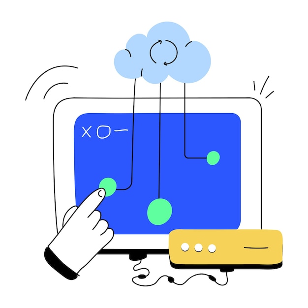 Vetor mini ilustração desenhada à mão da computação em nuvem