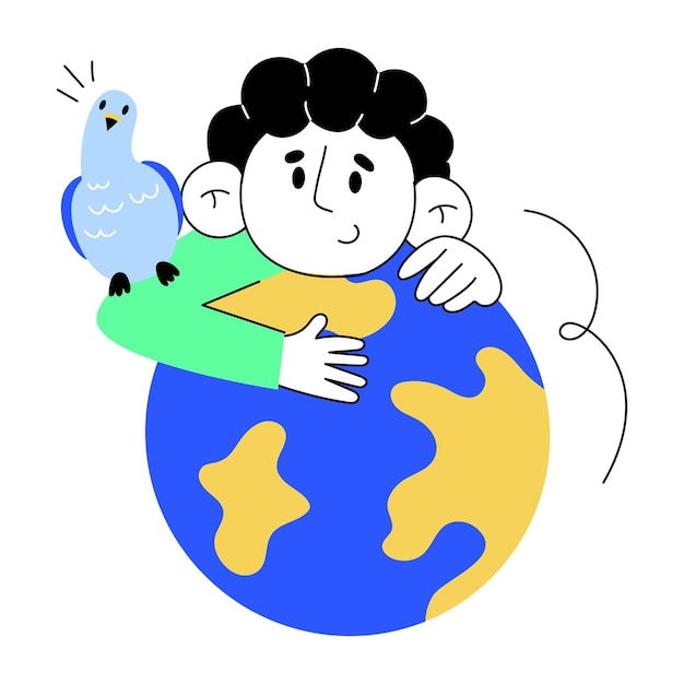 Vetor mini ilustração editável do estilo do doodle de paz global