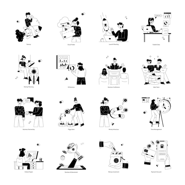 Mini Ilustrações de Empreendedorismo em Glyphs