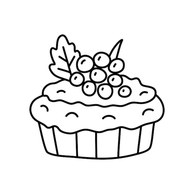 Mini torta com frutas doodle desenho vetorial