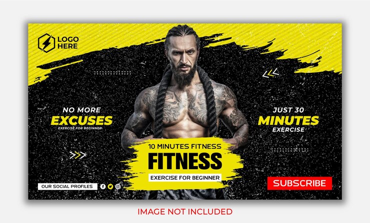 Vetor miniatura de vídeo do youtube de ginástica e fitness ou modelo de design de banner da web