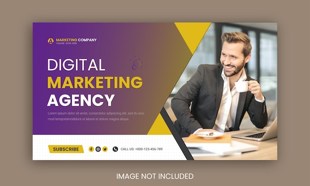 Miniatura do youtube de negócios corporativos e marketing digital ou modelo de banner da web