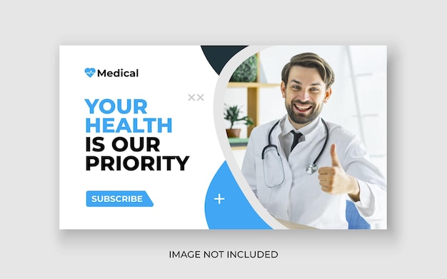 Vetor miniatura do youtube de saúde médica e banner da web premium vector