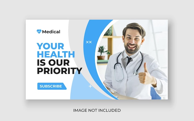 Vetor miniatura do youtube de saúde médica e banner da web premium vector